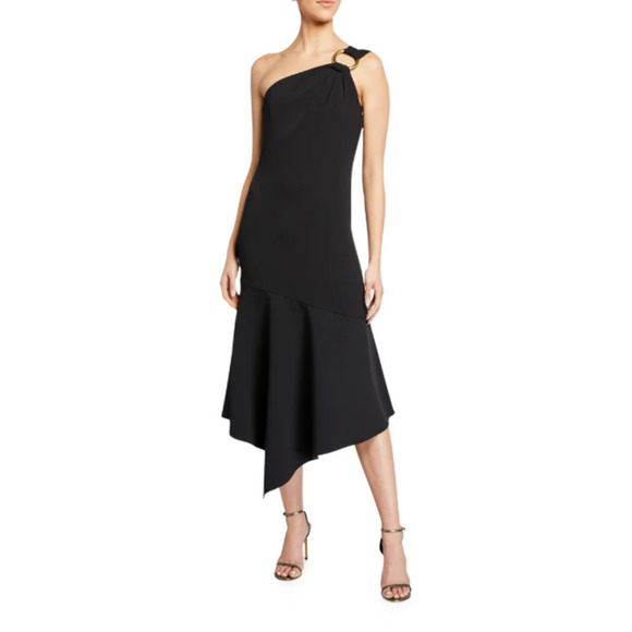 Shoshanna Eonia Dress One-Shoulder Gown Jet Midnight Stretch Crepe Sheath US 6 - Picture 2 of 11